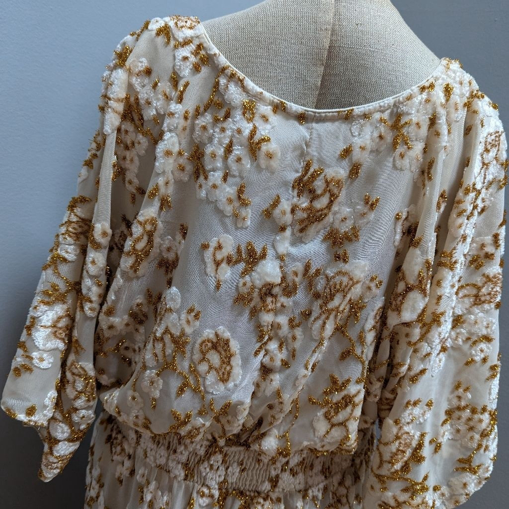 Hemant & Nandita Inara Flocked Lurex Chiffon Long Dress - Medium - See Notes - Picture 12 of 16